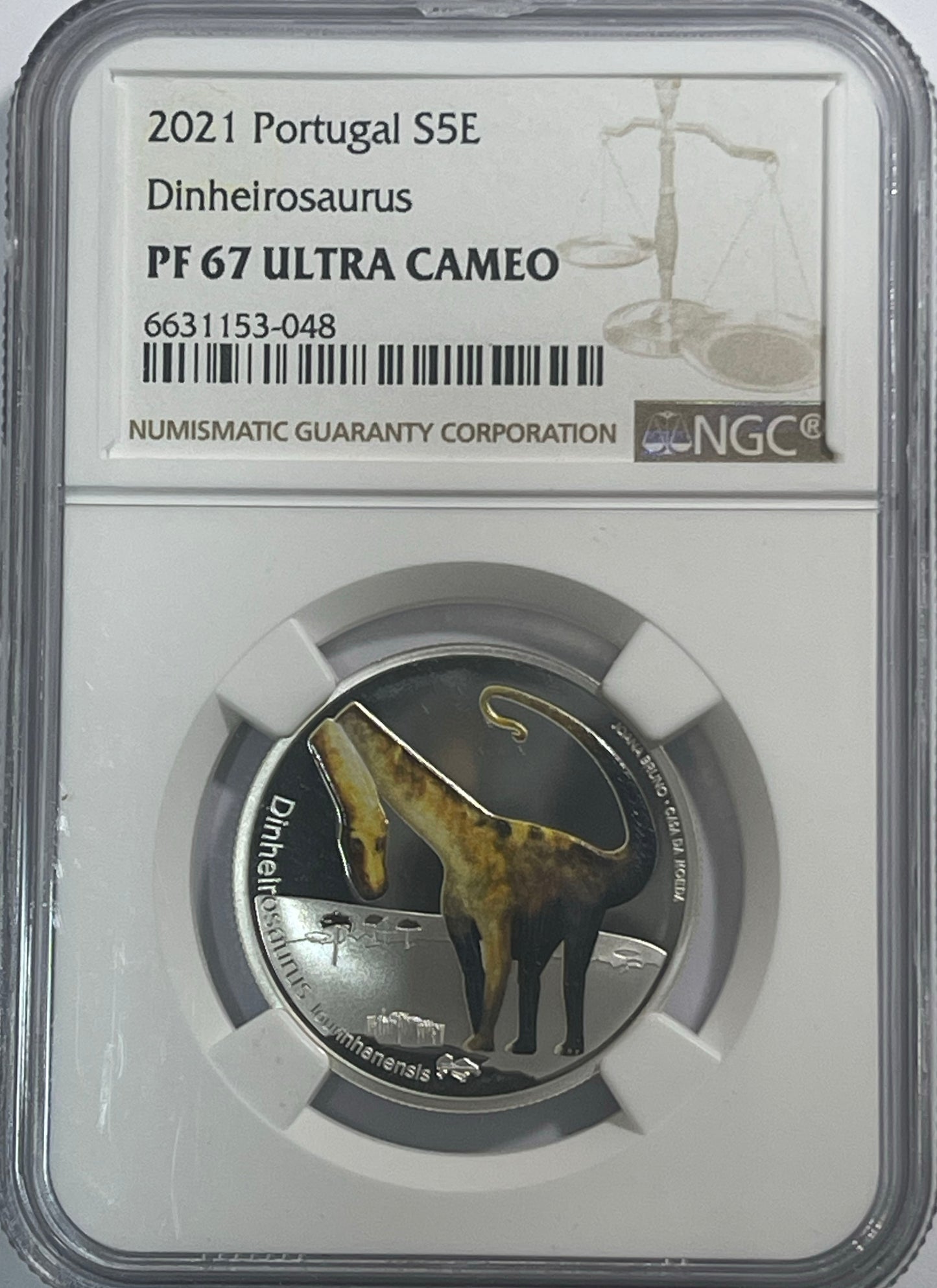 Portugal 5€ Dinheirosaurus Lourinhanensis PF 67 ULTRA CAMEO