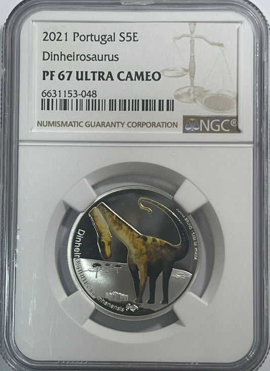 Portugal 5€ Dinheirosaurus Lourinhanensis PF 67 ULTRA CAMEO